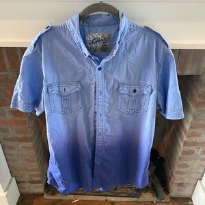 Chalc Men's Button-Down Short Sleeve Blue Ombre Shirt large Safari shirt cool